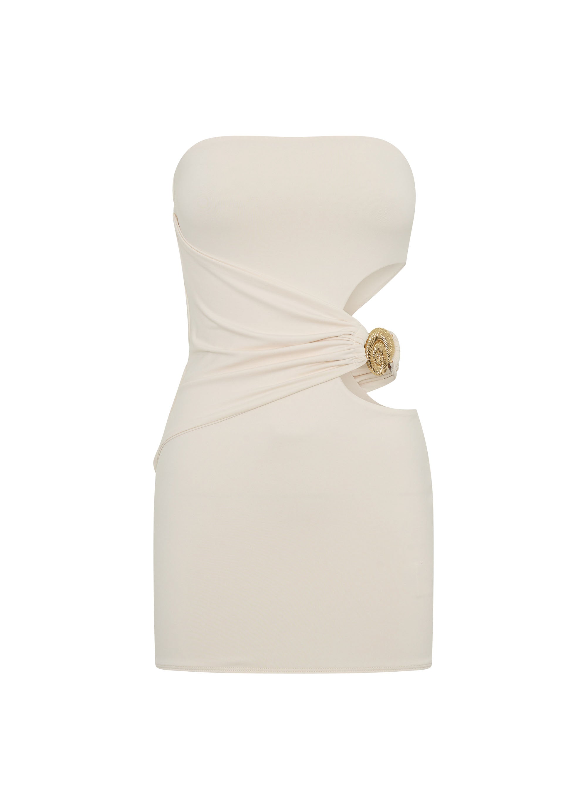 Iconic Collection | White Mini Dress with Strapless Design & Side Cutout | Bold Look for Night Out