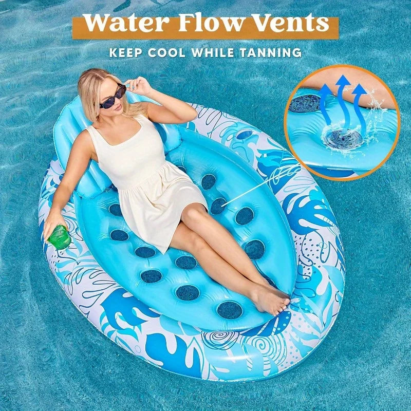 Inflatable Lounger Float | Premium Pool Lounger with Head Support & Cup Holders for Ultimate Relaxation