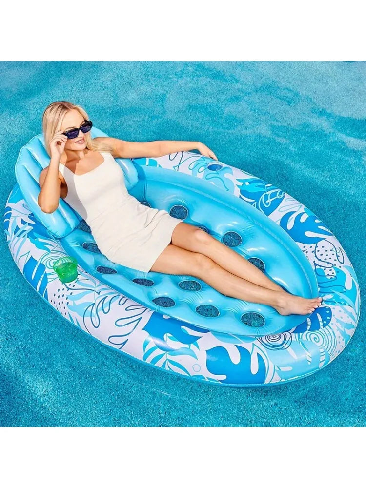 Inflatable Lounger Float | Premium Pool Lounger with Head Support & Cup Holders for Ultimate Relaxation