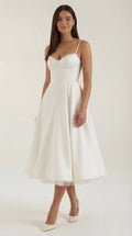 Dianna Tulle Midi Dress — Women’s Sweetheart Neck Strap Tulle A-Line Cocktail Party Dress with Pockets