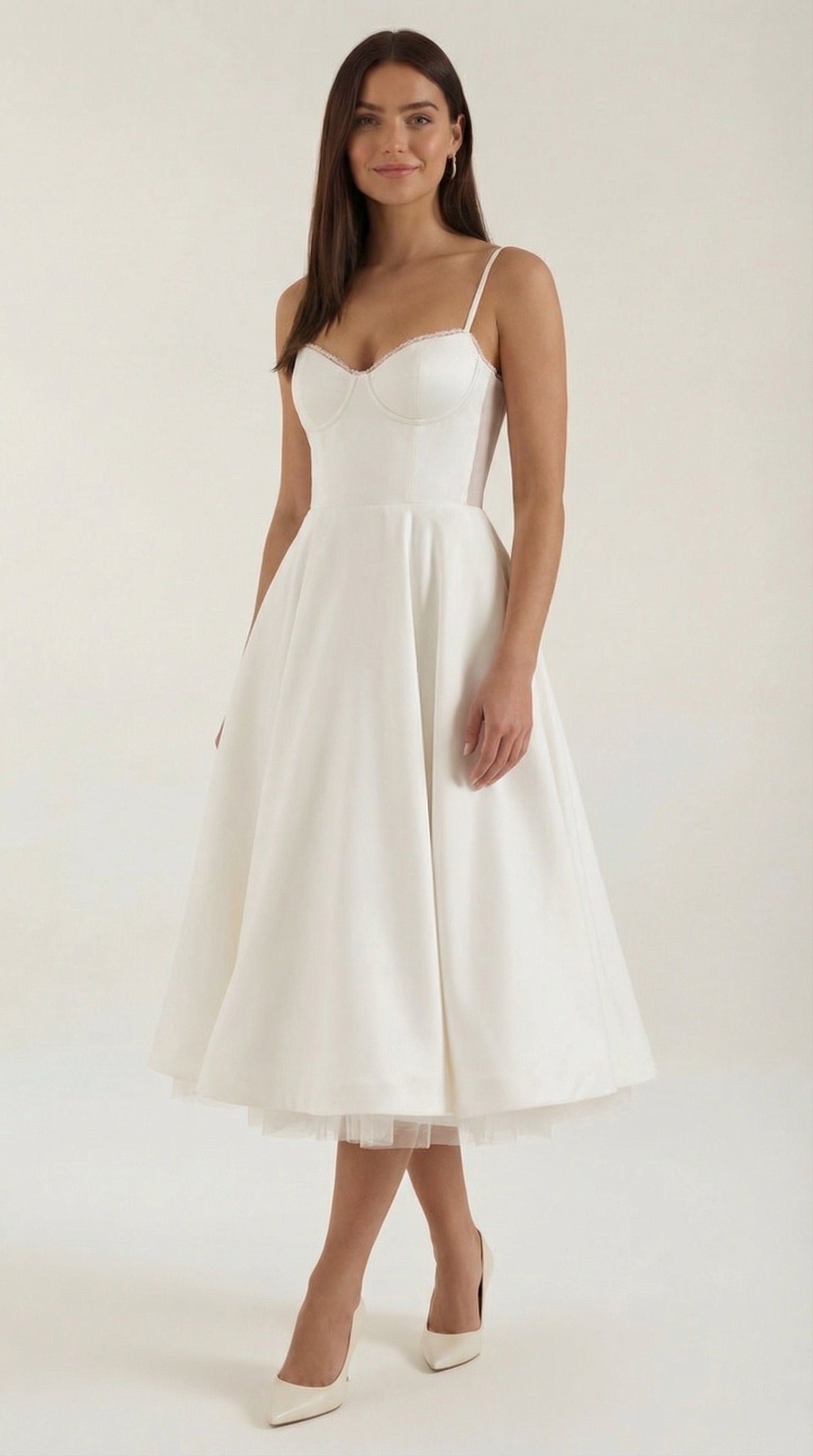 Dianna Tulle Midi Dress — Women’s Sweetheart Neck Strap Tulle A-Line Cocktail Party Dress with Pockets