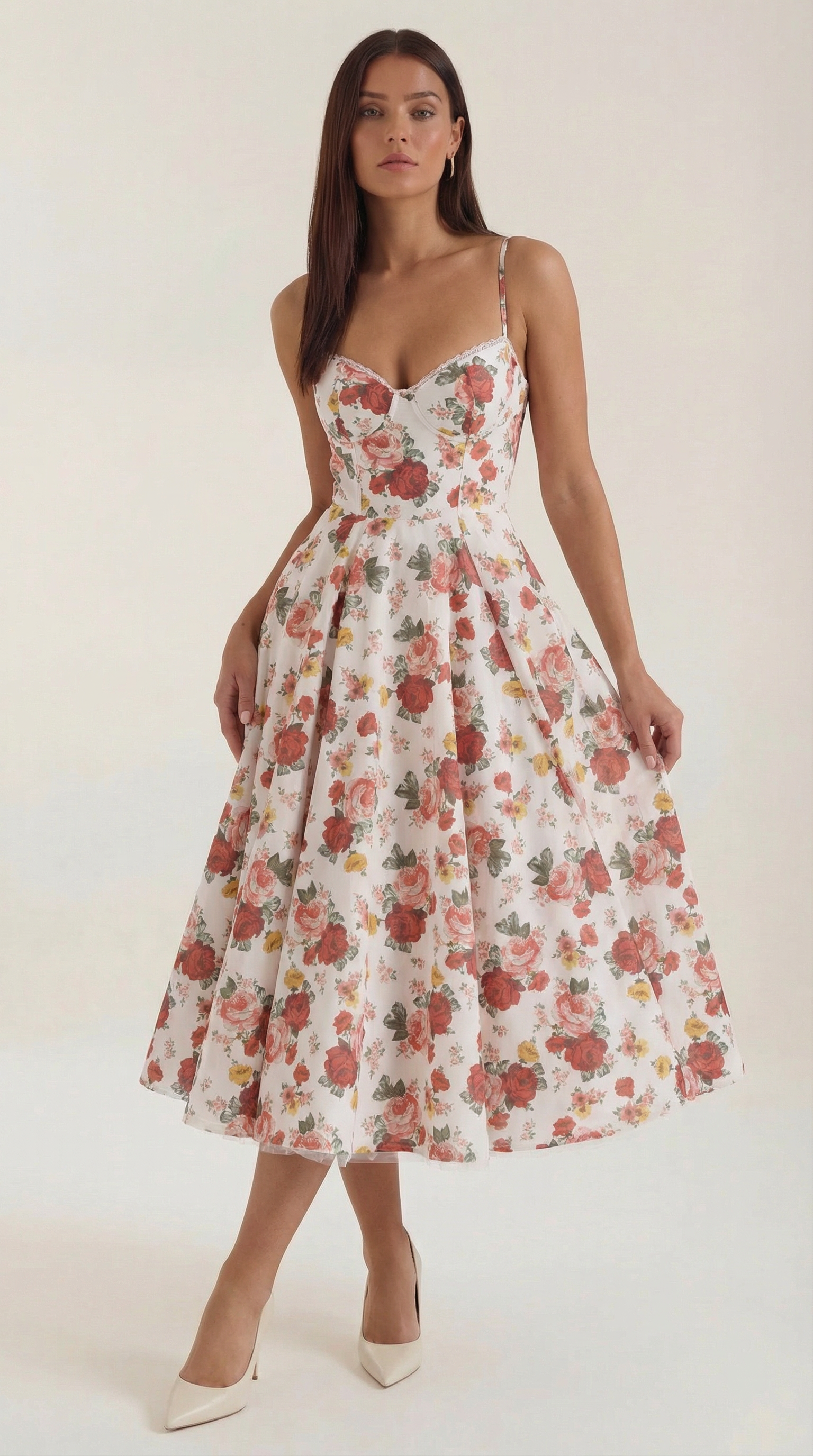 Dianna Tulle Midi Dress — Women’s Sweetheart Neck Strap Tulle A-Line Cocktail Party Dress with Pockets