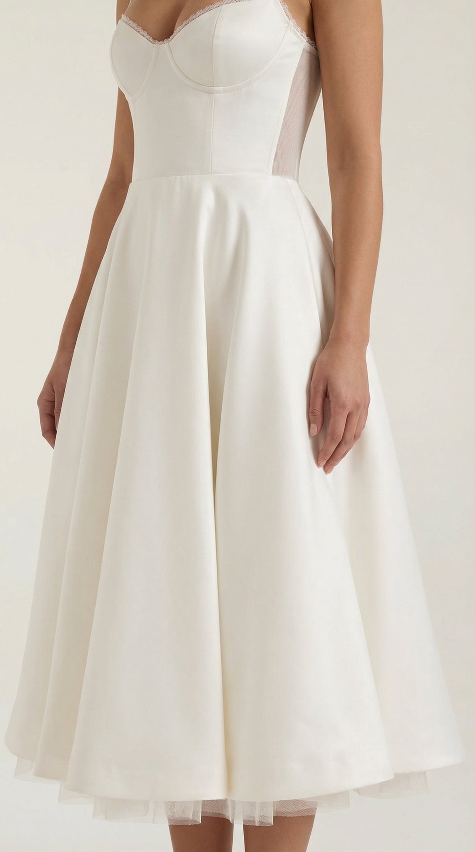 Dianna Tulle Midi Dress — Women’s Sweetheart Neck Strap Tulle A-Line Cocktail Party Dress with Pockets