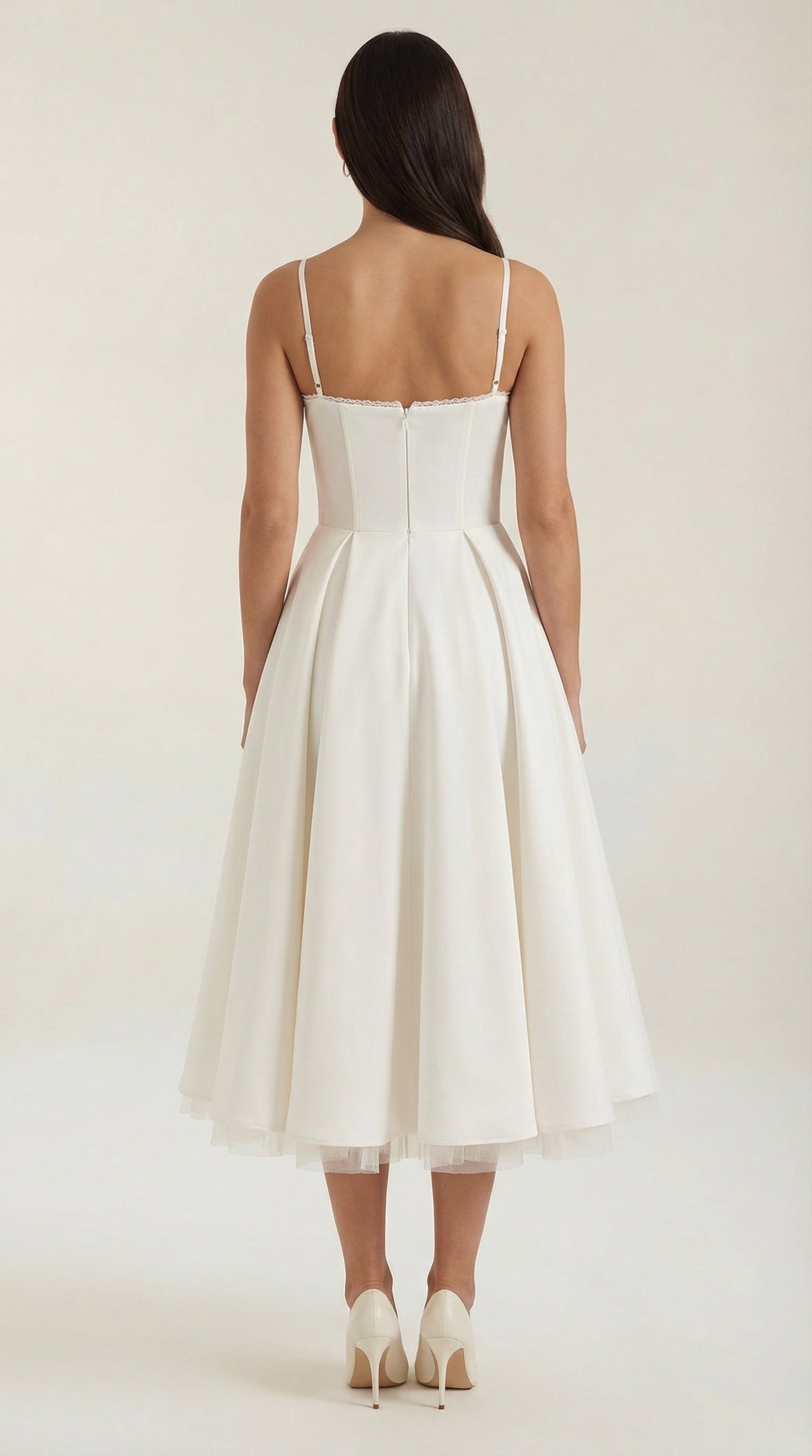 Dianna Tulle Midi Dress — Women’s Sweetheart Neck Strap Tulle A-Line Cocktail Party Dress with Pockets