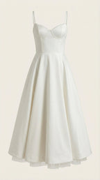 Dianna Tulle Midi Dress — Women’s Sweetheart Neck Strap Tulle A-Line Cocktail Party Dress with Pockets