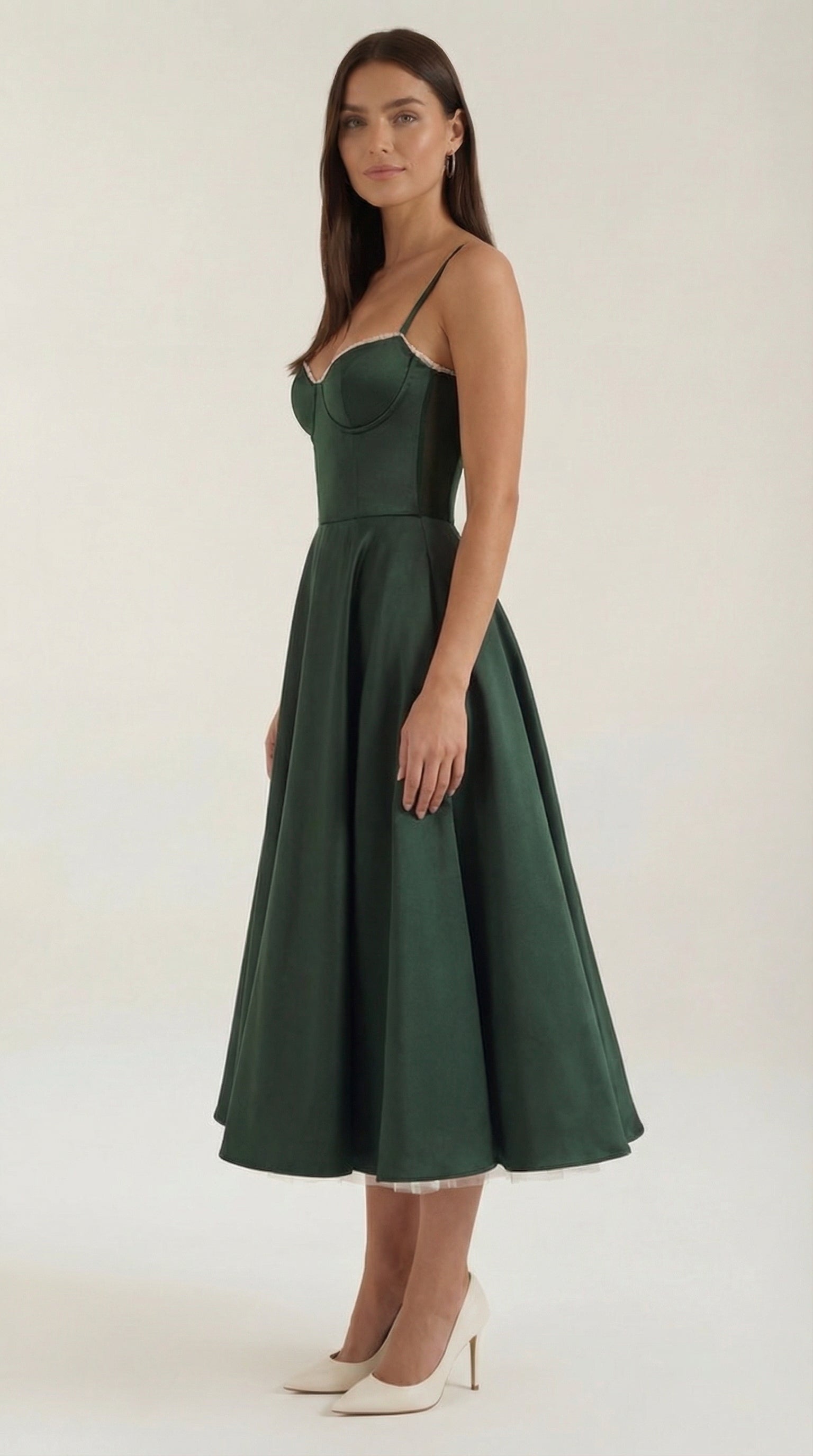 Dianna Tulle Midi Dress — Women’s Sweetheart Neck Strap Tulle A-Line Cocktail Party Dress with Pockets