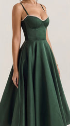 Dianna Tulle Midi Dress — Women’s Sweetheart Neck Strap Tulle A-Line Cocktail Party Dress with Pockets