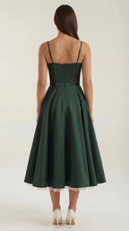 Dianna Tulle Midi Dress — Women’s Sweetheart Neck Strap Tulle A-Line Cocktail Party Dress with Pockets
