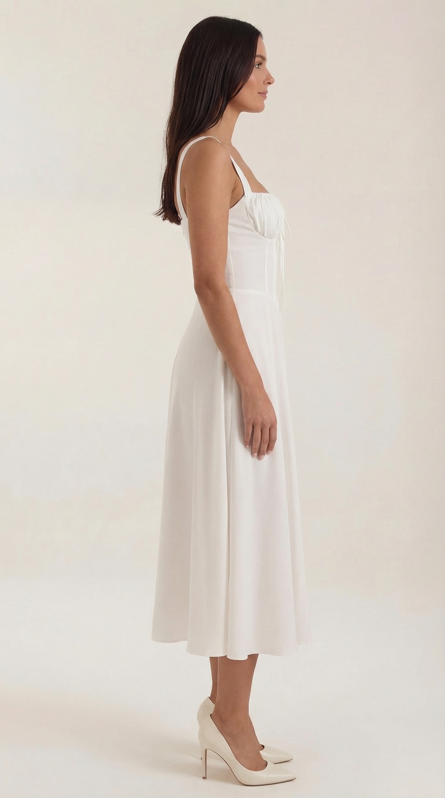 Jade Lace-Up Midi Dress — Women’s Sweetheart A-Line Midi Sundress with Side Slit Summer Elegant Dress