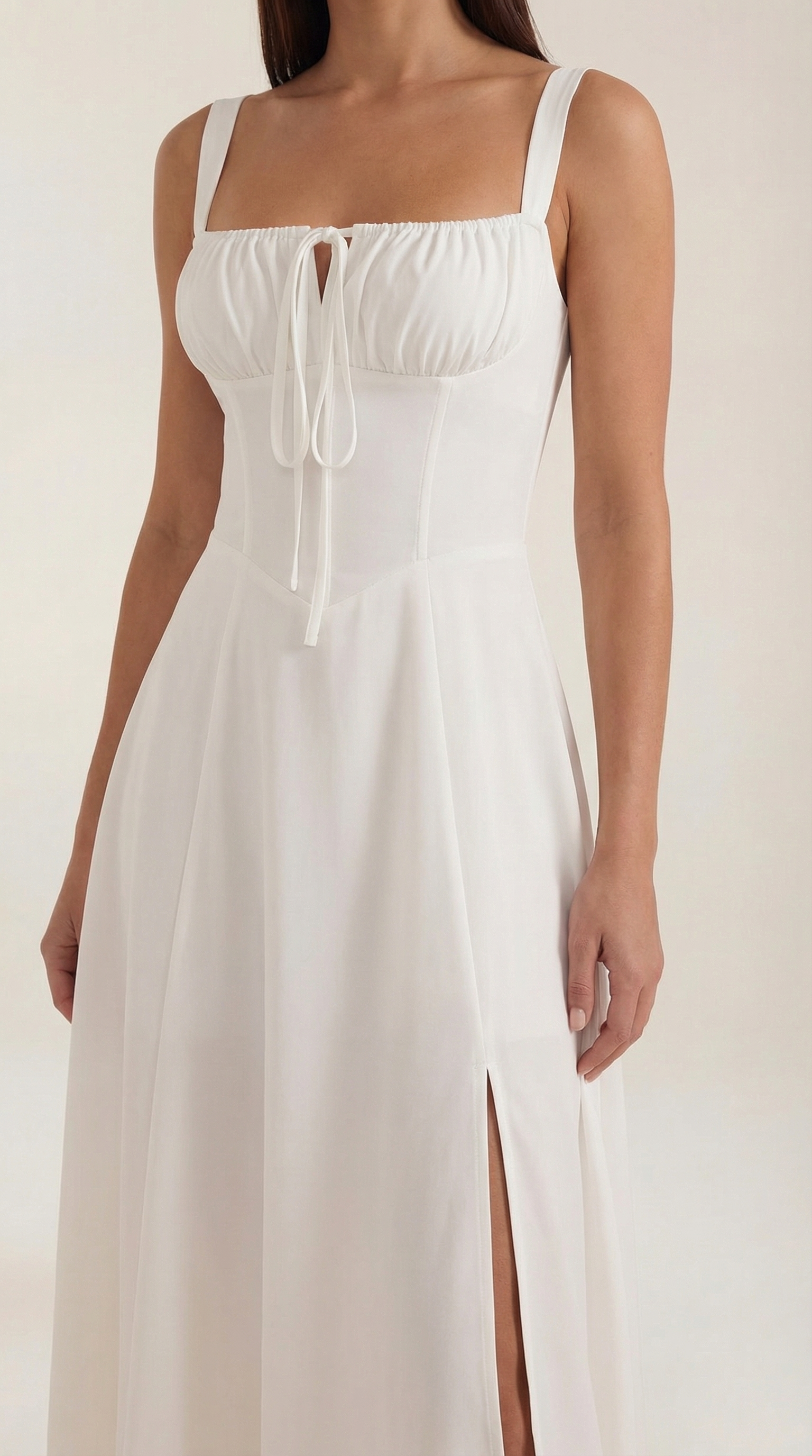 Jade Lace-Up Midi Dress — Women’s Sweetheart A-Line Midi Sundress with Side Slit Summer Elegant Dress