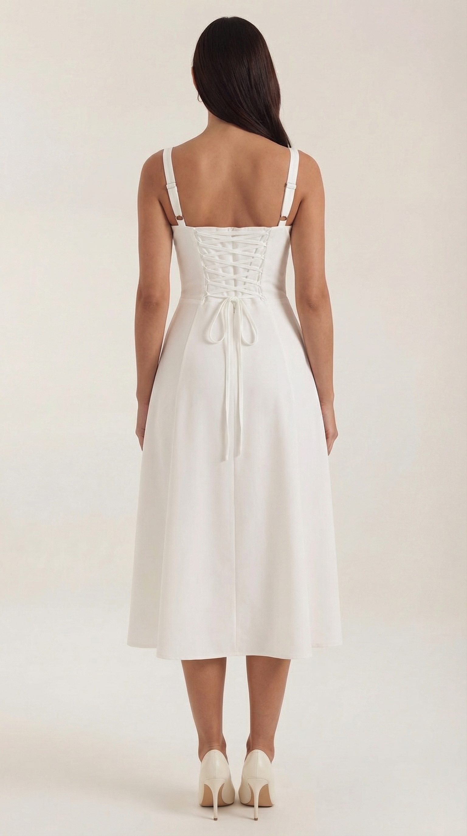 Jade Lace-Up Midi Dress — Women’s Sweetheart A-Line Midi Sundress with Side Slit Summer Elegant Dress