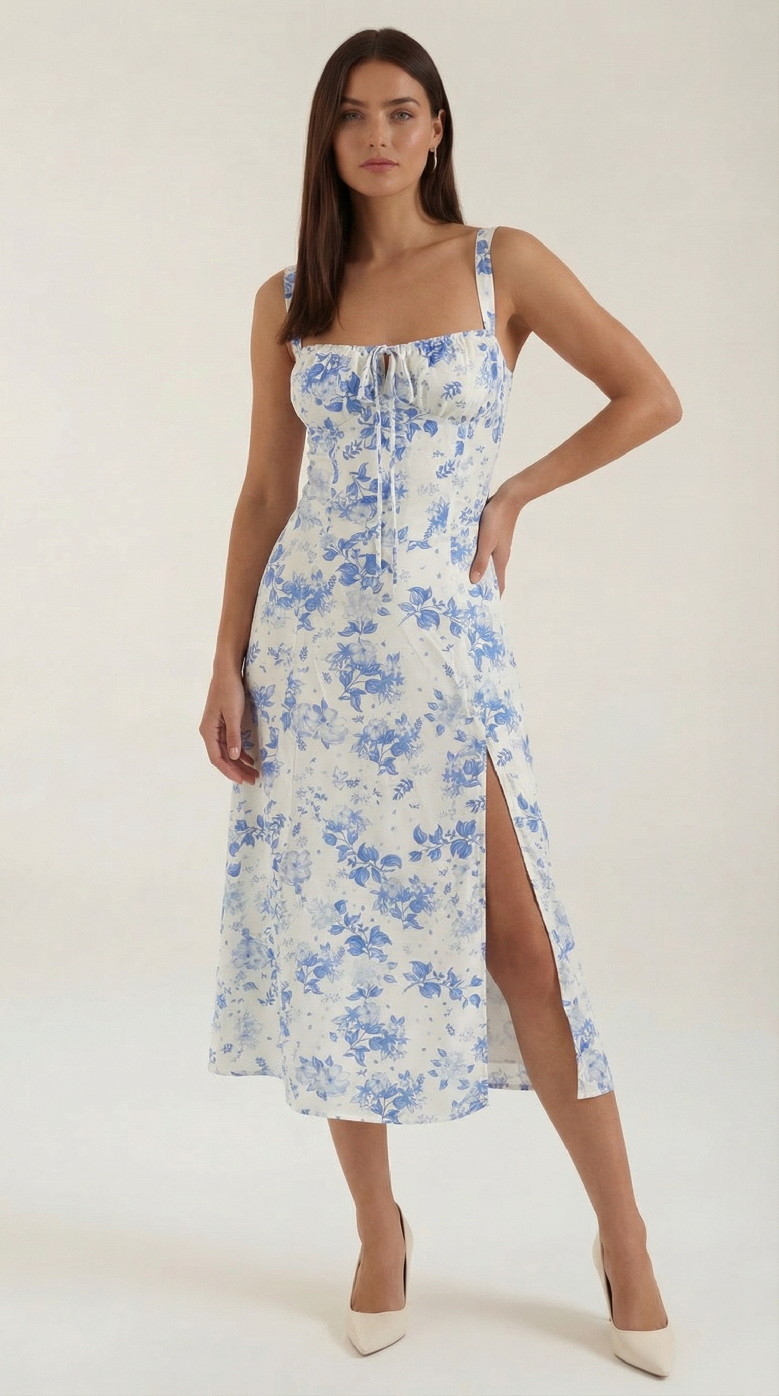 Josie Midi Sundress — Women’s Cottagecore Floral Sweetheart Lace-Up A-Line Midi Dress Summer Sundress