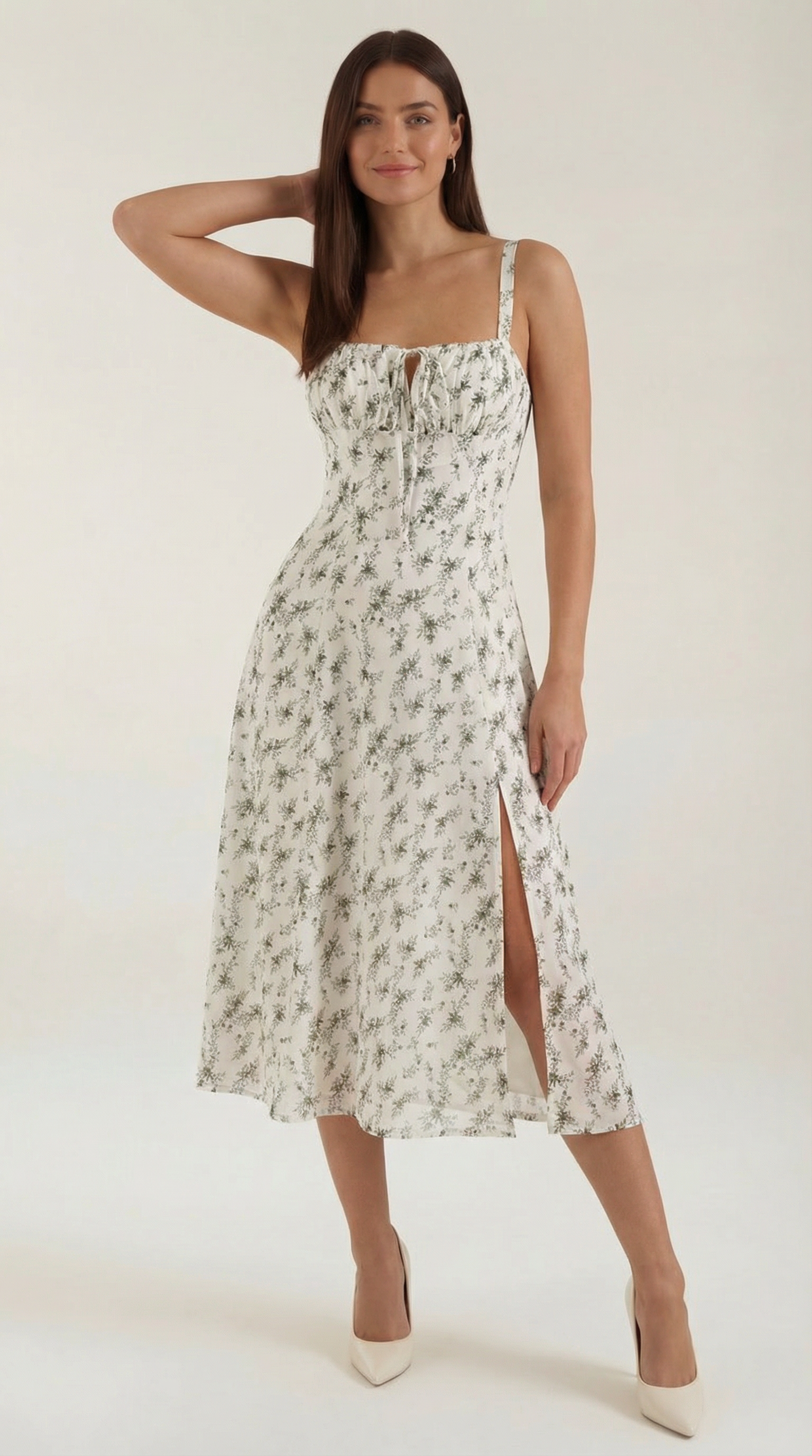 Josie Midi Sundress — Women’s Cottagecore Floral Sweetheart Lace-Up A-Line Midi Dress Summer Sundress