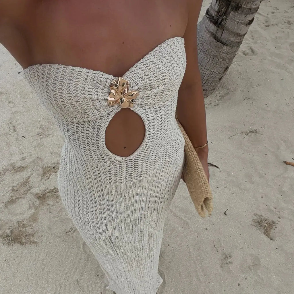Crochet Halter Cut Out Maxi Dress