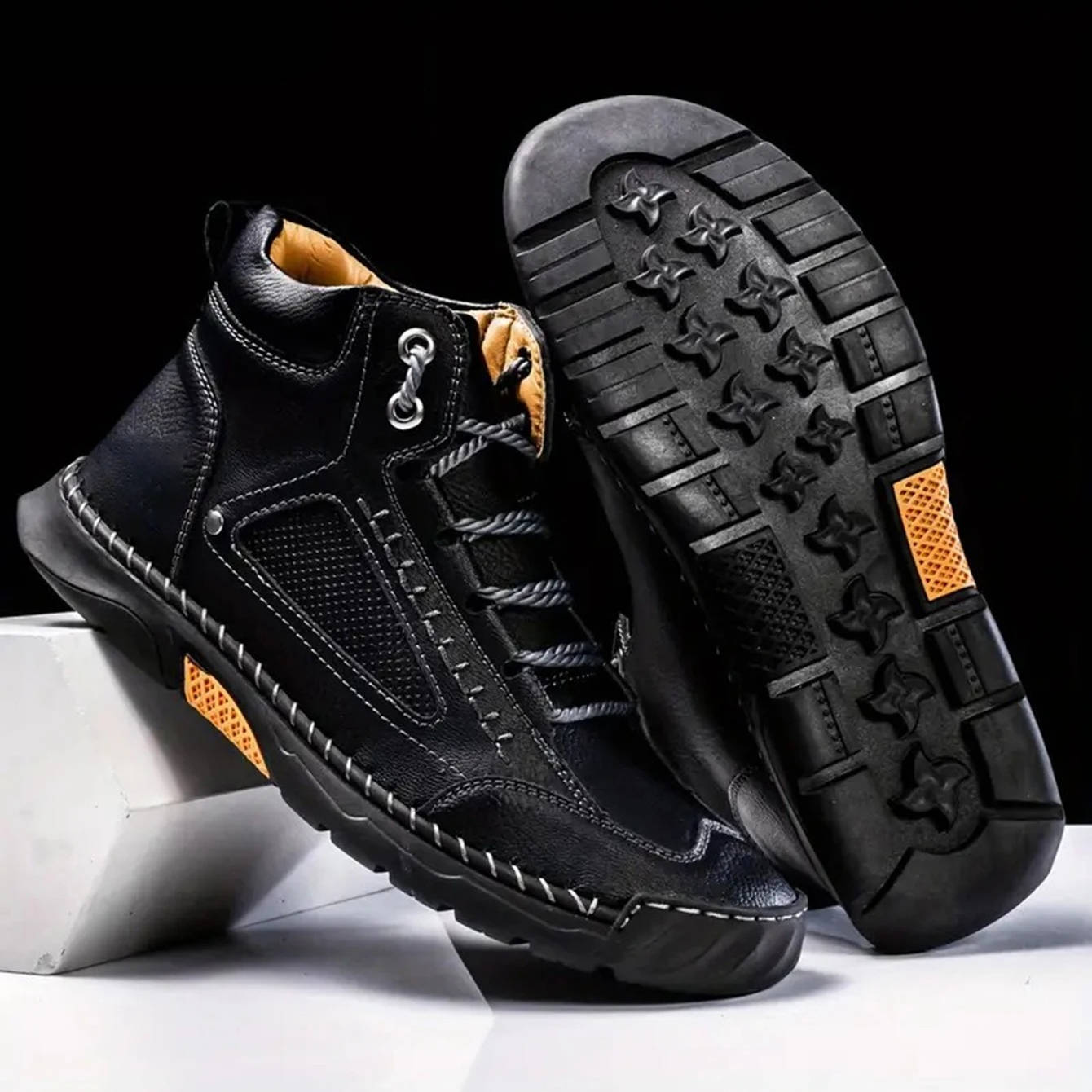 Waterproof Leather Hiking Boots for Men with Orthopedic Arch Support
