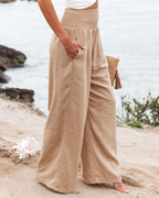 Linen Pants Women | Wide Leg Style with Elastic Waistband | Lightweight Comfort for Warm Days