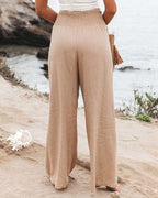 Linen Pants Women | Wide Leg Style with Elastic Waistband | Lightweight Comfort for Warm Days