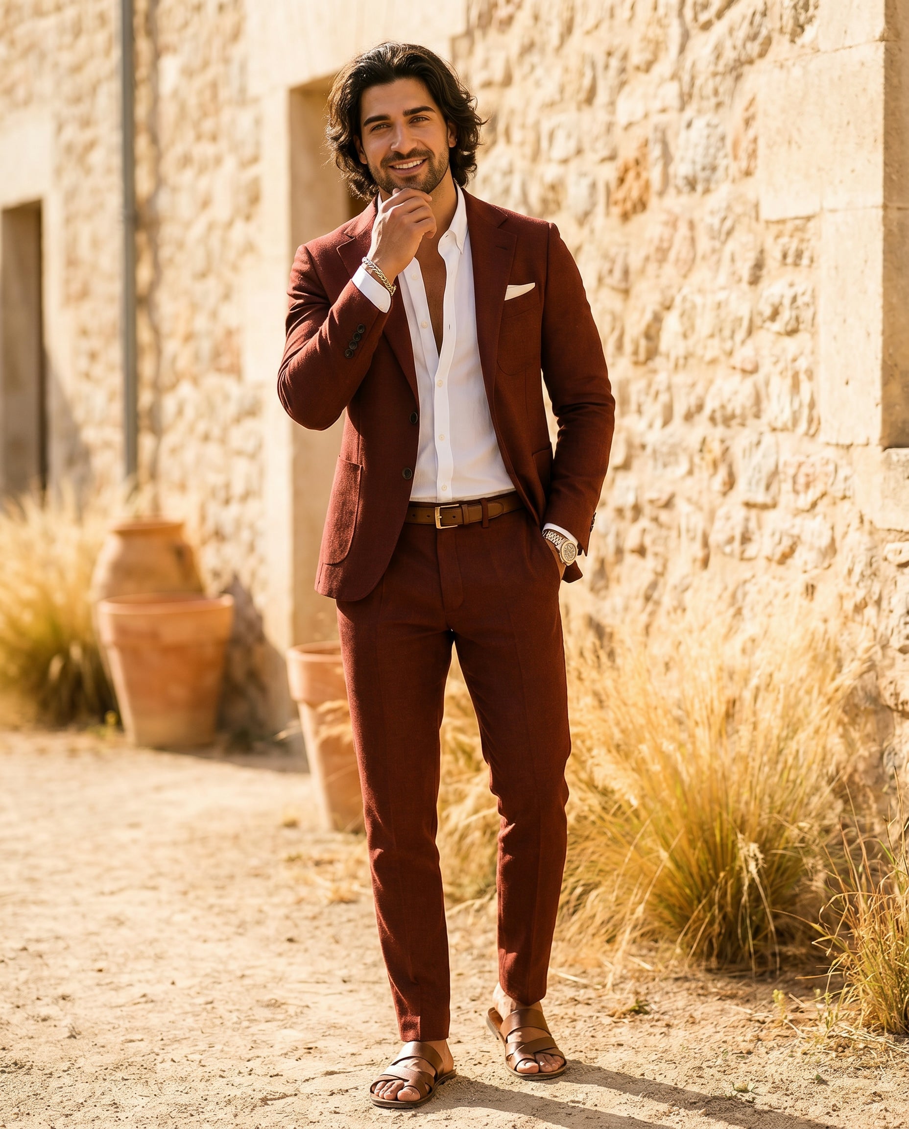 Linen Suit Collection | Men's Linen Suit Set with Breathable Fabric | Slim Fit for Wedding and Summer Events