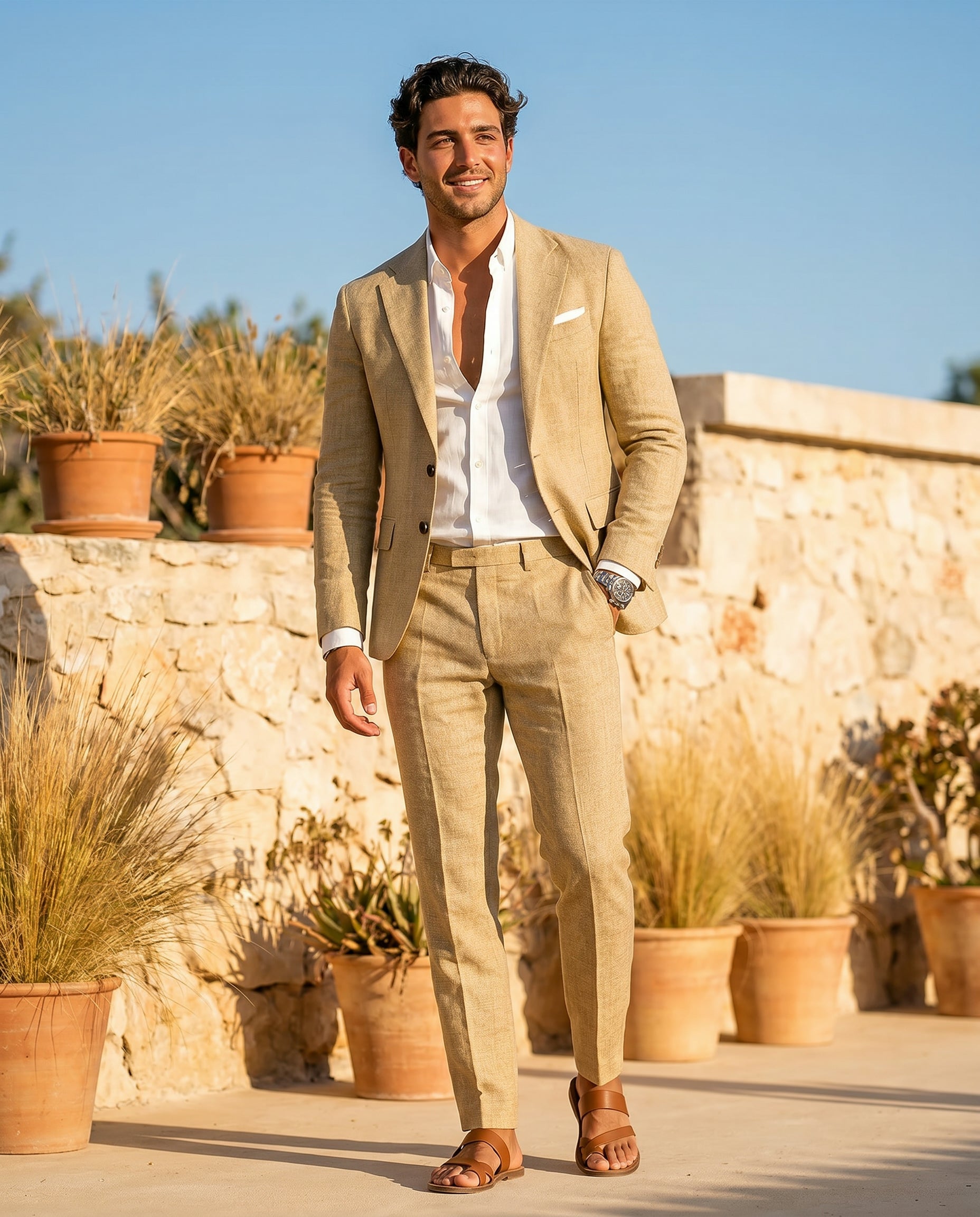 Linen Suit Collection | Men's Linen Suit Set with Breathable Fabric | Slim Fit for Wedding and Summer Events