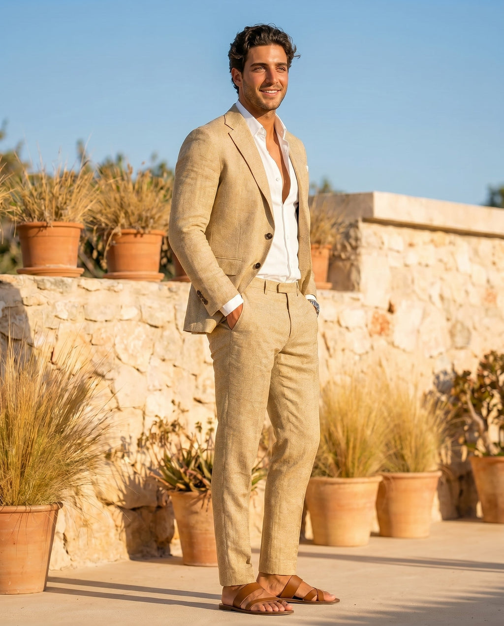 Linen Suit Collection | Men's Linen Suit Set with Breathable Fabric | Slim Fit for Wedding and Summer Events