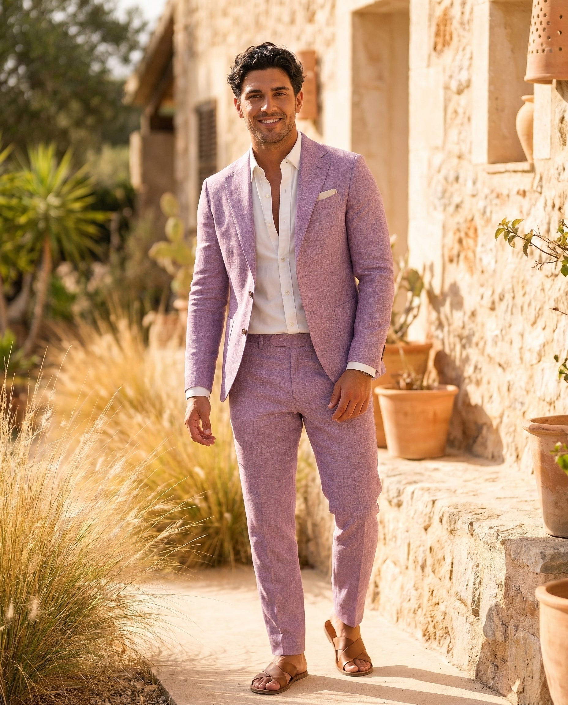 Linen Suit Collection | Men's Linen Suit Set with Breathable Fabric | Slim Fit for Wedding and Summer Events