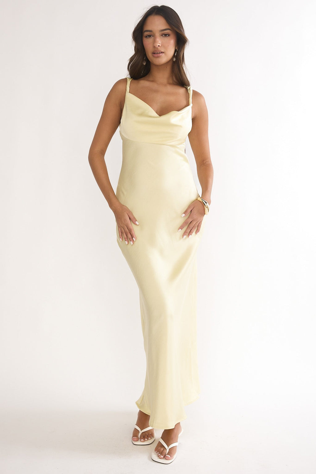 Luxe Collection | White Maxi Dress with Twisted Shoulder Straps | Elegant Cowl Neck for Stunning Style