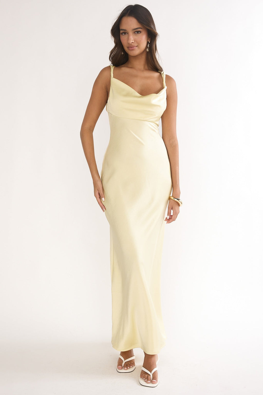 Luxe Collection | White Maxi Dress with Twisted Shoulder Straps | Elegant Cowl Neck for Stunning Style