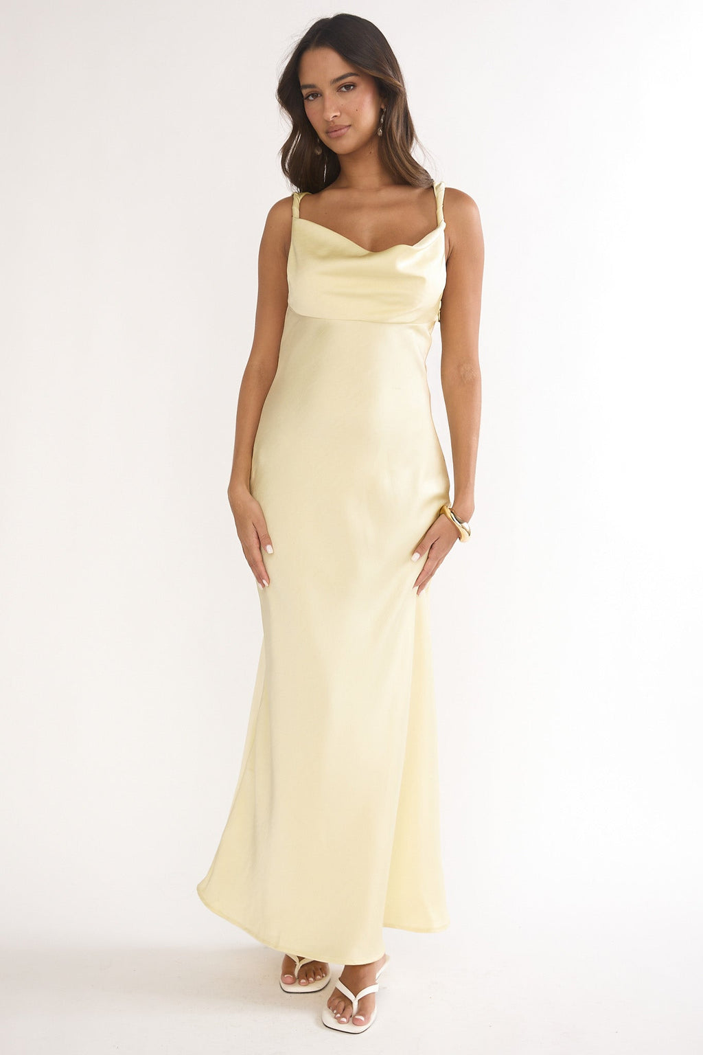 Luxe Collection | White Maxi Dress with Twisted Shoulder Straps | Elegant Cowl Neck for Stunning Style