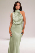 Women’s Halter Neck Formal Dress – Elegant Evening Gown with Luminous Fabric Maxi Dress