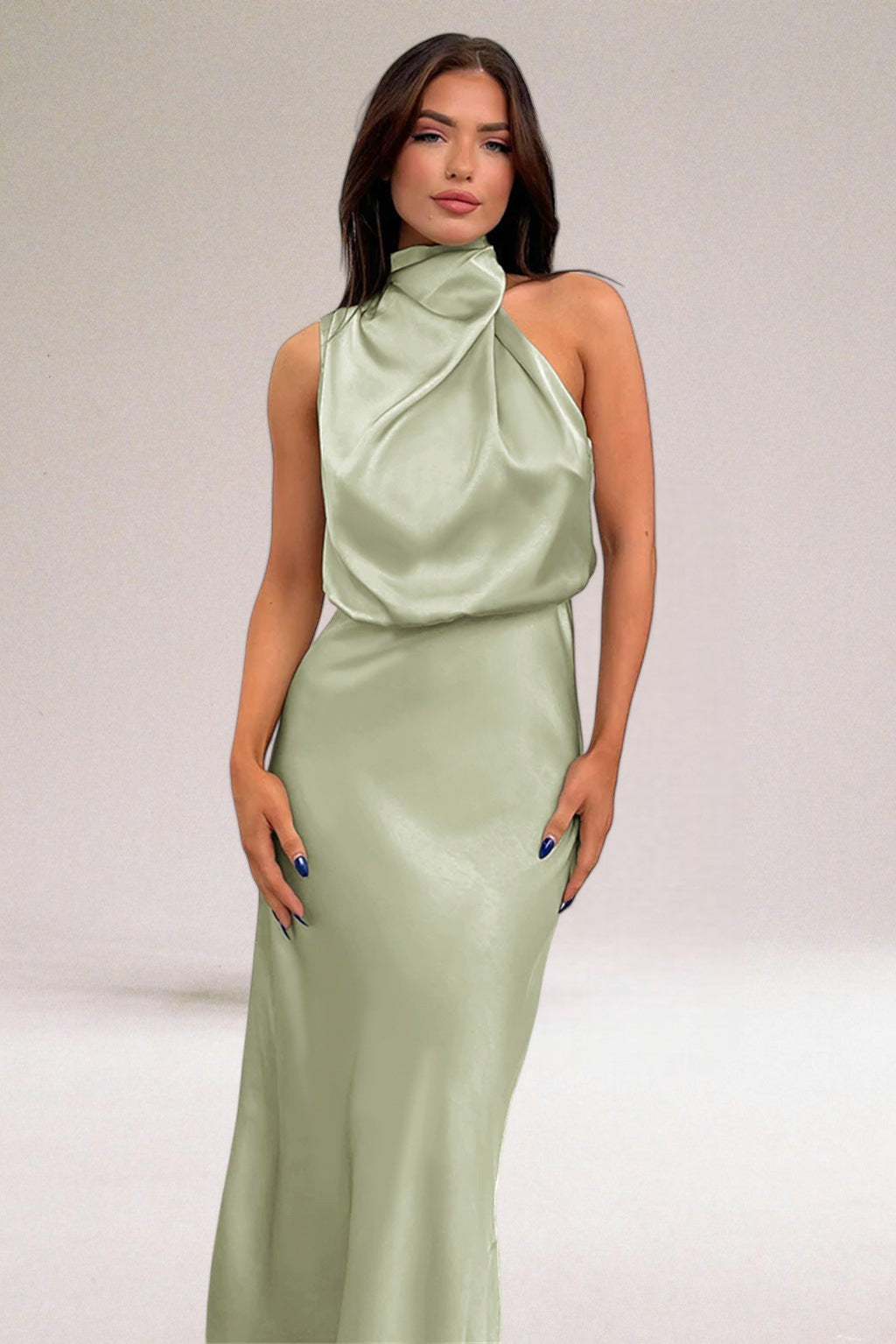 Women’s Halter Neck Formal Dress – Elegant Evening Gown with Luminous Fabric Maxi Dress