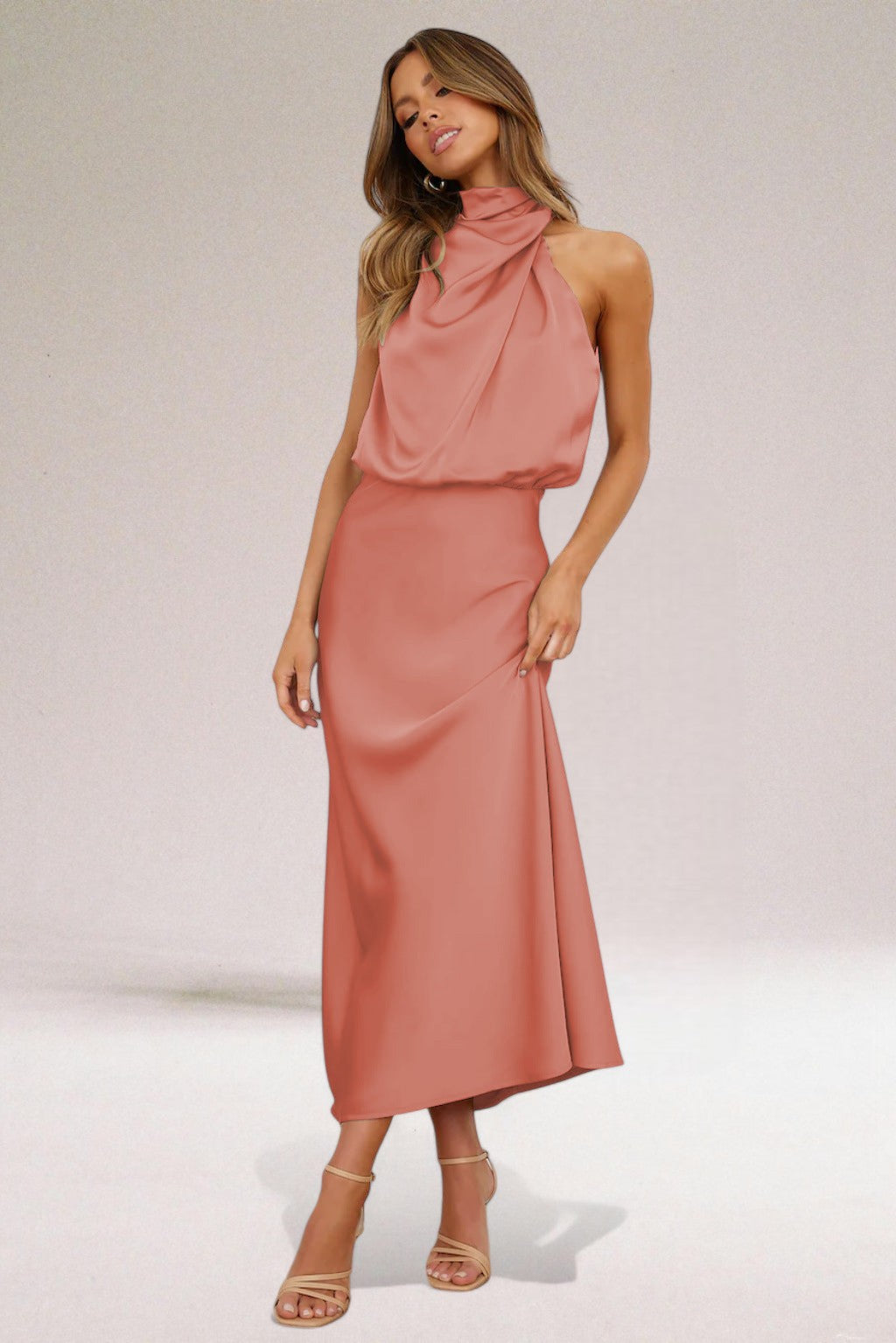 Women’s Halter Neck Formal Maxi Dress – Elegant Evening Gown with Luminous Fabric