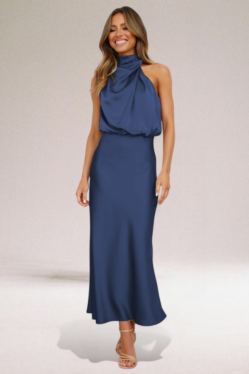 Women’s Halter Neck Formal Maxi Dress – Elegant Evening Gown with Luminous Fabric