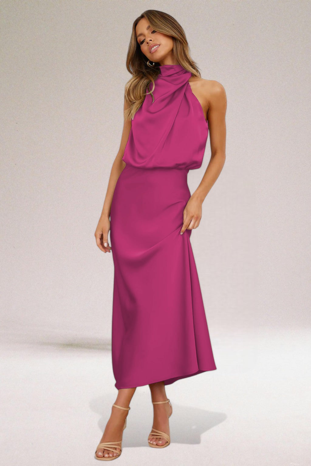 Women’s Halter Neck Formal Maxi Dress – Elegant Evening Gown with Luminous Fabric