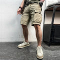 Men's cotton-stretch cargo shorts with six pockets, knee-length fit