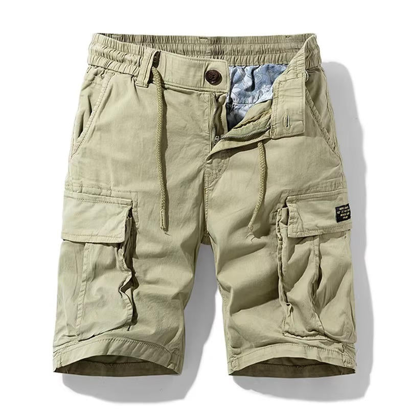 Men's summer cargo shorts with adjustable elastic drawstring waistband