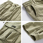Knee-length men's cargo shorts in soft 95% cotton, 5% spandex blend