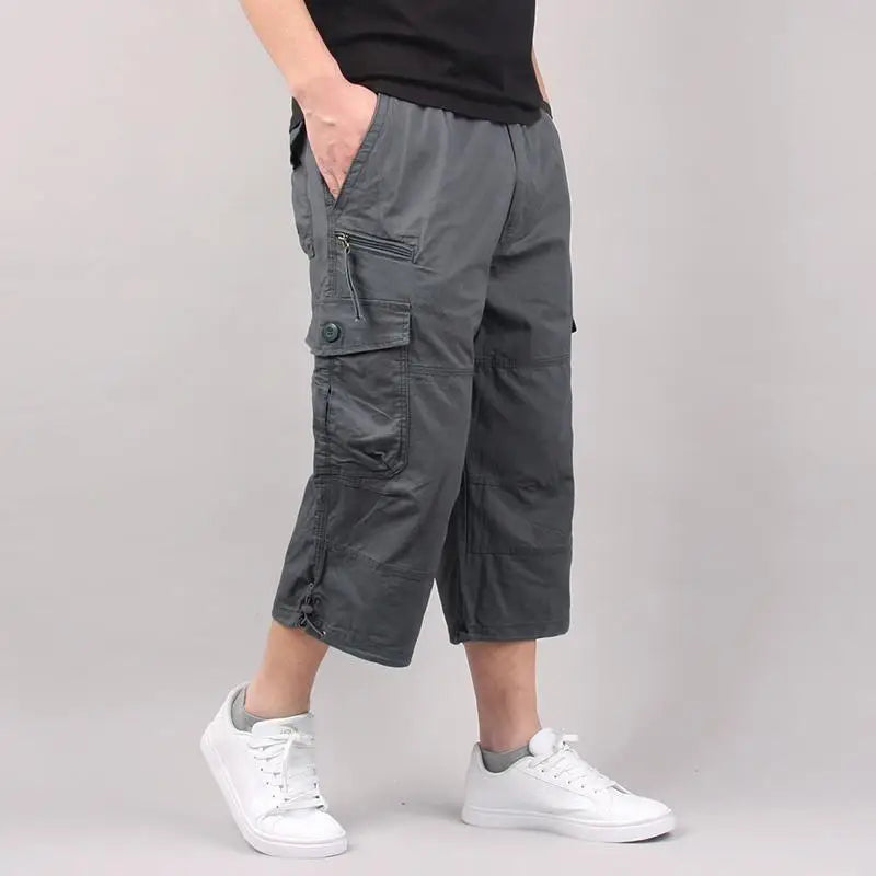 Men's Summer Cargo Shorts Elastic Waist Loose Fit Multi-Pocket