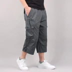 Men's Summer Cargo Shorts Elastic Waist Loose Fit Multi-Pocket