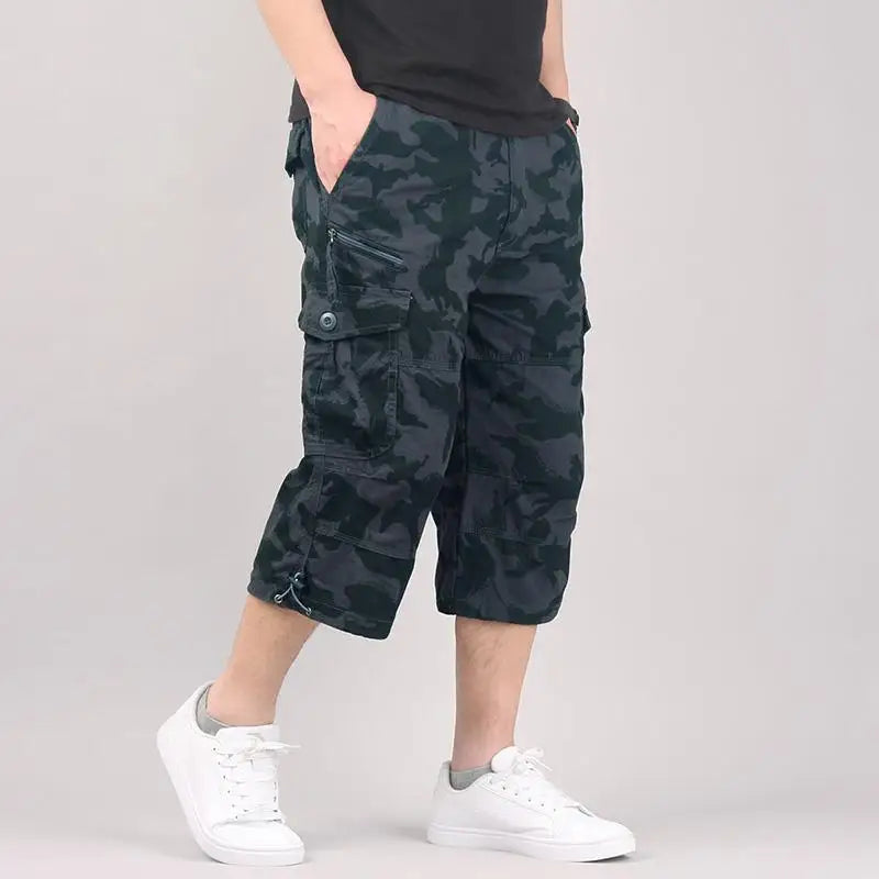 Cargo pocket detail on mens summer multi pocket shorts