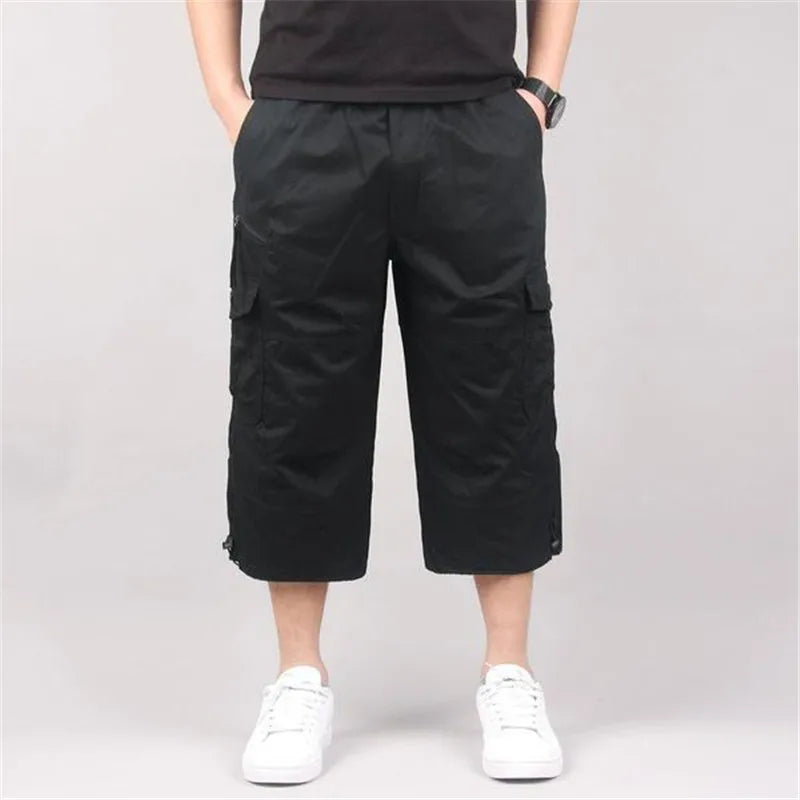 Back view of mens loose fit cargo shorts