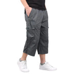 Men's Summer Cargo Shorts Elastic Waist Loose Fit Multi-Pocket