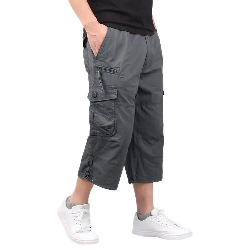 Men's Summer Cargo Shorts Elastic Waist Loose Fit Multi-Pocket