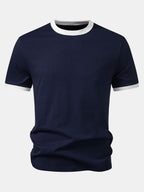 Men’s Crew Neck Cotton T-Shirt with Contrast Trim – Soft Breathable Casual Regular Fit Everyday Essential Tee