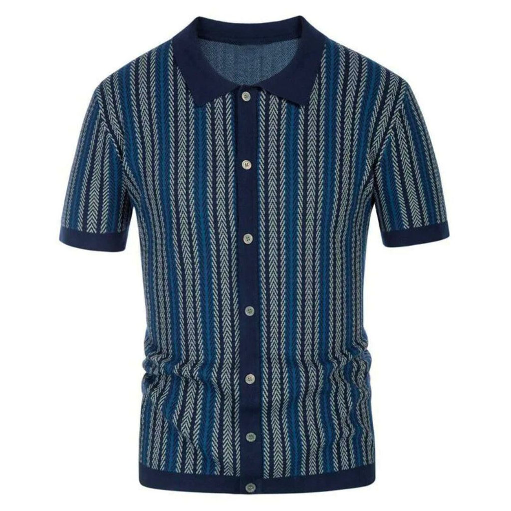 Men's Polo Shirt | Chevron Design with Button Placket | Breathable Fabric for Summer Comfort