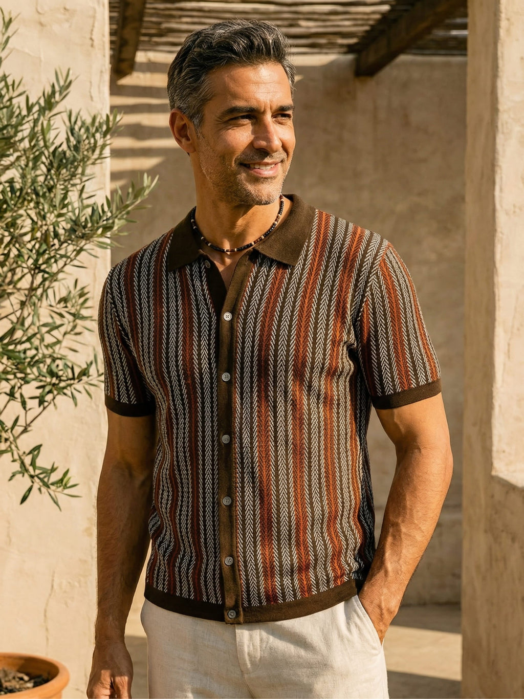 Men's Polo Shirt | Chevron Design with Button Placket | Breathable Fabric for Summer Comfort