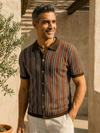 Men's Polo Shirt | Chevron Design with Button Placket | Breathable Fabric for Summer Comfort