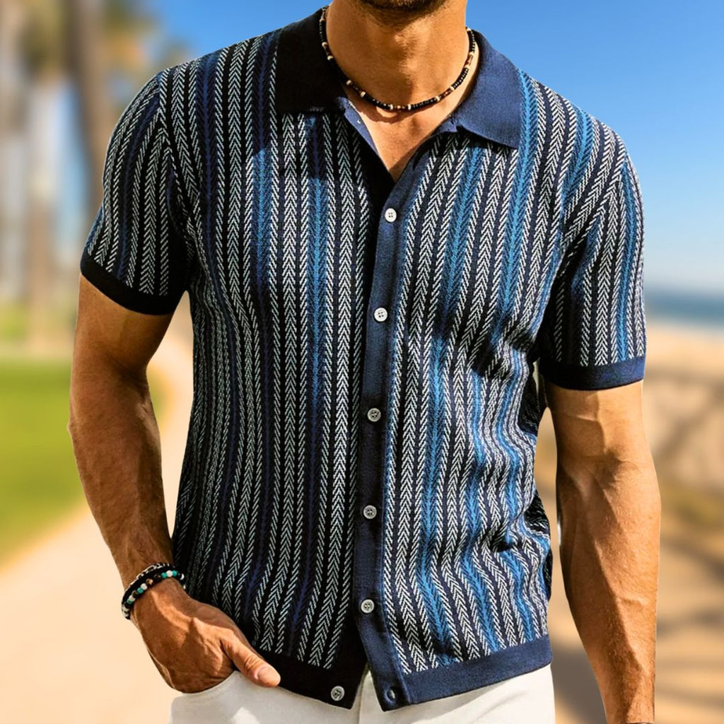 Men's Polo Shirt | Chevron Design with Button Placket | Breathable Fabric for Summer Comfort
