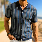 Men's Polo Shirt | Chevron Design with Button Placket | Breathable Fabric for Summer Comfort
