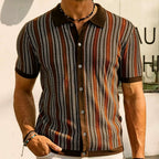 Men's Polo Shirt | Chevron Design with Button Placket | Breathable Fabric for Summer Comfort