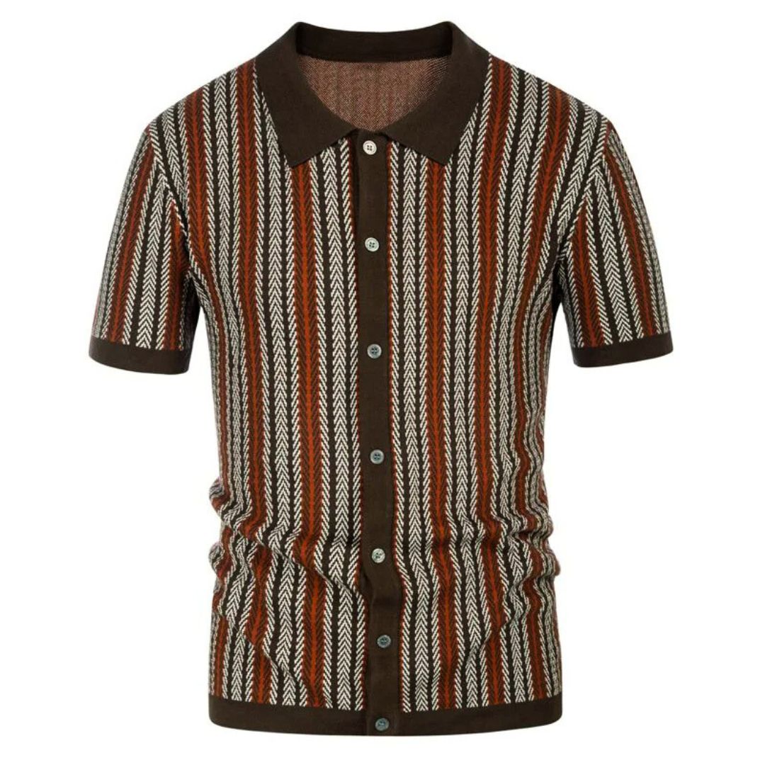 Men's Polo Shirt | Chevron Design with Button Placket | Breathable Fabric for Summer Comfort